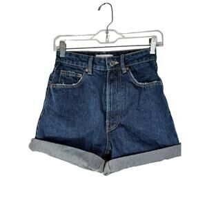 Zara Women's Blue High Waist Loose Fit Baggy Jean Shorts X-Small